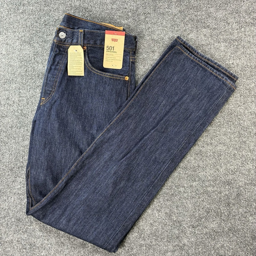 Levis 501 Jeans Mens 34x30 Blue Button Fly Denim Original Straight Dark Wash NEW